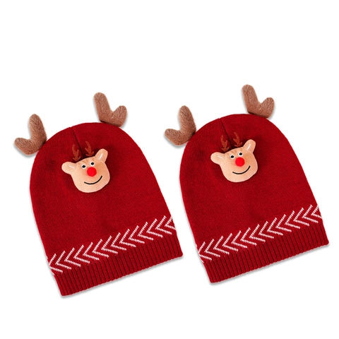Berretto In Maglia Renna Di Natale Con Corna Di Peluche Cappello Invernale Caldo In Acrilico Rosso Per Donne Uomini