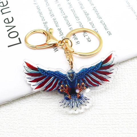 Portachiavi Aquila Acrilico Motivo Bandiera Americana Patriottico Decorazione Giorno Indipendenza Chiusura Dorata Pendente