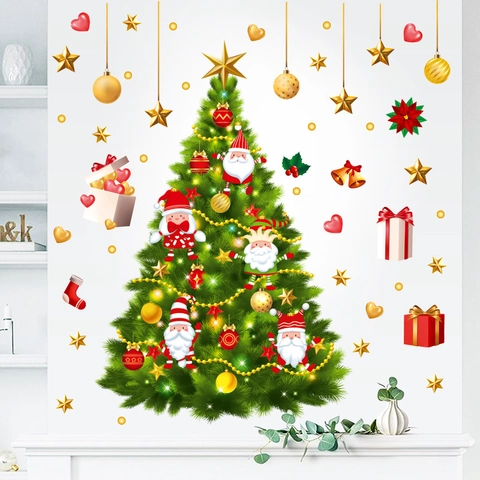 Kerstboom Muurstickers PVC Kerstman Sterren Raamstickers Voor Woonkamer Slaapkamer Feestelijke Huisdecoratie