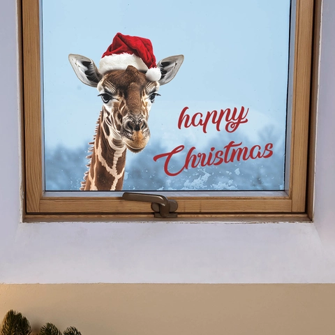 Christmas Giraffe Window Cling Static PVC Sticker Removable Holiday Wall Decal For Glass Home Decor