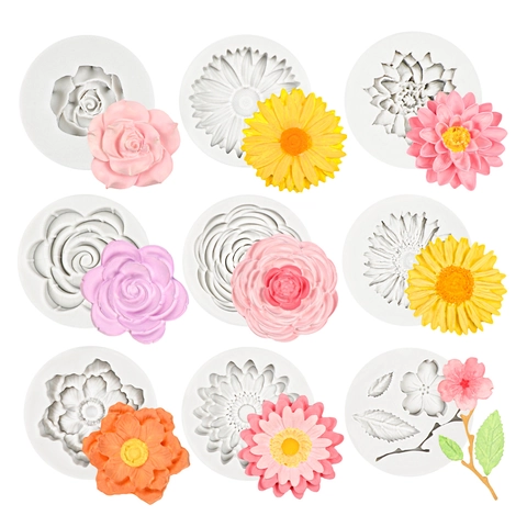 Silikon Blumenformen Rose Gänseblümchen Sonnenblume Lotus Muster Für Fondant Tortendeko DIY Seife Kerze Gips Harz Handwerk