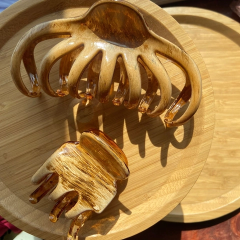 Große Haarklammer Kunststoff Bernsteinmuster Handbemalt Ölgemälde Stil Oktopus Haargreifer Zubehör Für Damen