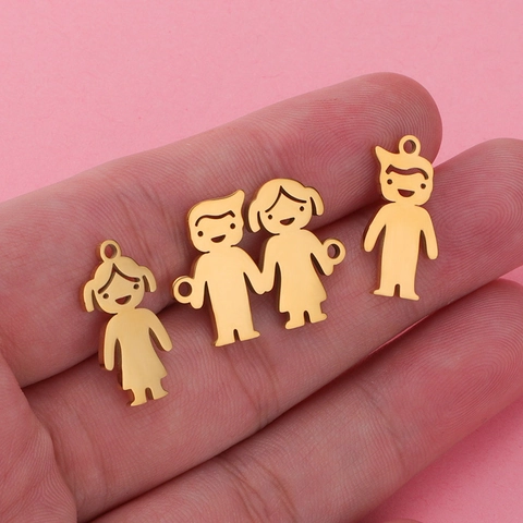 Stainless Steel Cartoon Boy Girl Couple Charms Mirror Polished DIY Jewelry Pendants For Necklace Bracelet Making