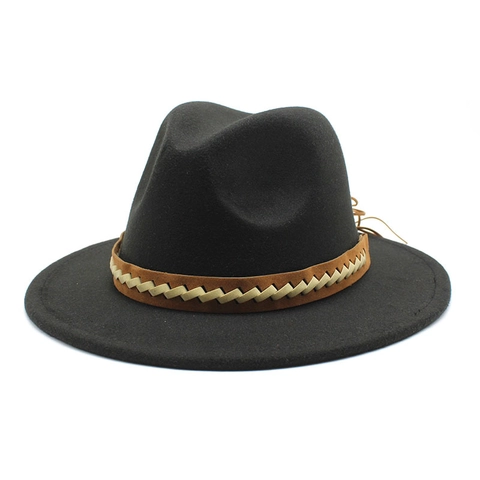 Fedora Hat Cotton Polyester Felt Wide Brim With Woven Leather Band Retro Western Style Fashion Casual For Men Women