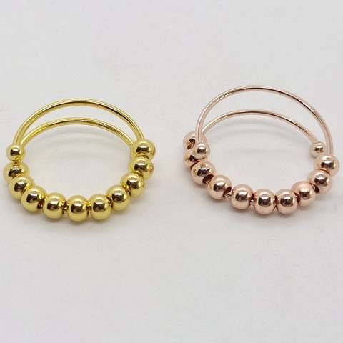 Fidget Angst Ring Met Draaibare Kralen Roestvrij Staal En Koper Verstelbare Open Band Stressverlichting Sieraden