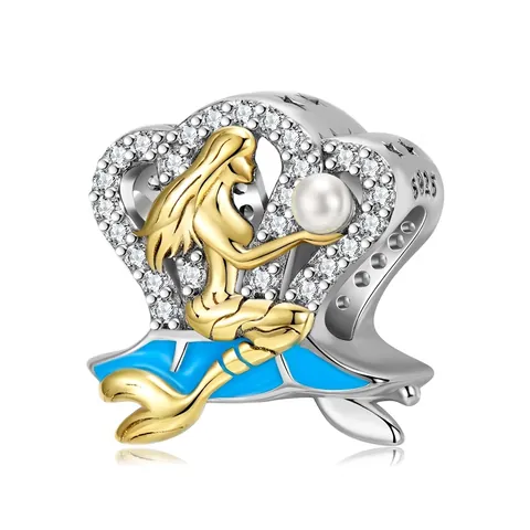 Meerjungfrau Charm 925 Sterling Silber Künstliche Perle Zirkon Blau Emaille DIY Schmuck Zubehör Für Armband Halskette