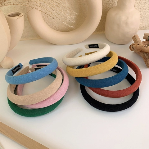 Padded Sponge Headband Solid Color Fabric Wide Hair Hoop Handmade Soft Headwear Accessories For Women