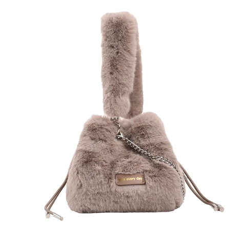 Sac Seau En Peluche Pour Femmes Sac À Main En Fausse Fourrure Douce Avec Bandoulière Chaîne Métallique Fermeture À Cordon