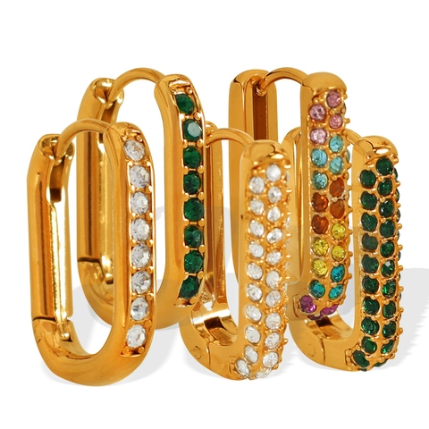 Geometric U-Shaped Zirconia Inlaid Titanium Steel Hoop Earrings Gold Electroplated Zirconia Earrings For Women Fashion Jewelry