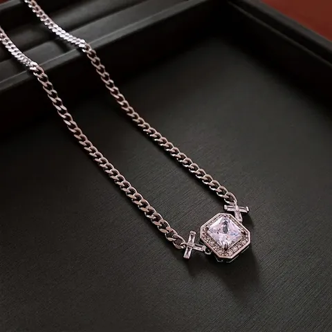 Square Zircon Pendant Necklace Bracelet Earrings Copper With Cross Design Silver Color Fashion Jewelry For Women