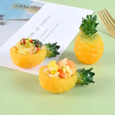 Miniatur Simulation Ananas Gebratener Reis Lebensmittelmodell PVC Harz Realistisches Spielzeug Deko Requisite
