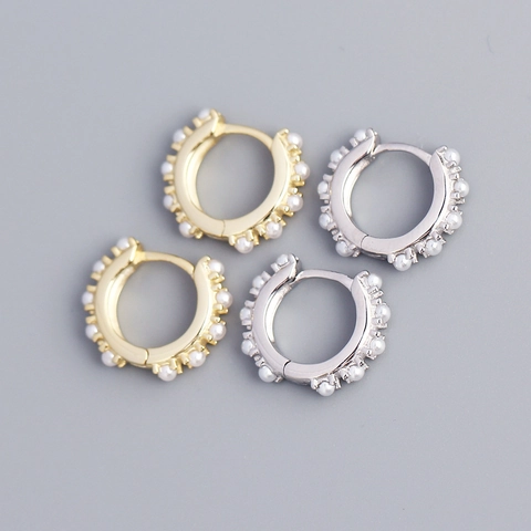 Pendientes De Aro De Perlas Artificiales De Plata De Ley 925 Pequeños Huggie Joyería Elegante Y Minimalista Para Mujeres