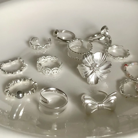 Anelli con Apertura Regolabile in Rame alla Moda per Donna Stile Blogger Placcato Oro Argento Anello con Strass a Cuore Geometrico Floreale Perla Smiley Gioielli Regalo