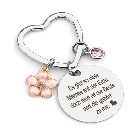 Portachiavi In Acciaio Inossidabile Inciso Regalo Migliore Mamma Con Fiore In Smalto Rosa E Ciondolo Cuore In Cristallo