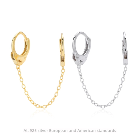 Orecchini A Catena Manette Argento Sterling 925 Doppio Piercing Stile Industriale Punk Gioielli Minimalisti Donna
