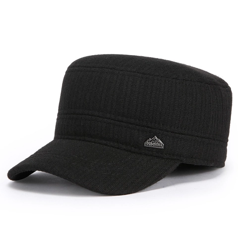 Berretto Cadet Uomo Cotone Lana Cappello Piatto Inverno Caldo Antivento Con Paraorecchie Outdoor Regolabile Distintivo Metallo