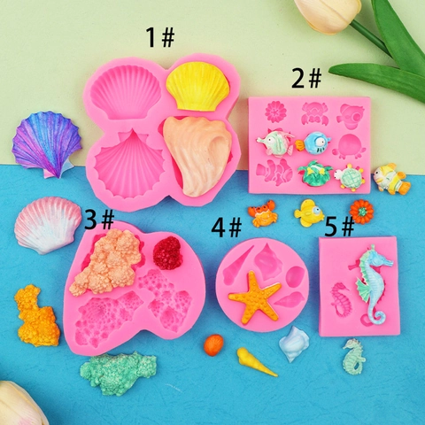 Stampo In Silicone Tema Oceano Conchiglia Cavalluccio Marino Pesce Corallo Forma Per Fondant Torta Cioccolato DIY Decorazione