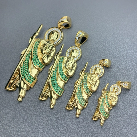 St. Jude San Judas Tadeo Hanger Ketting Charm 18K Verguld Koper Micro Pave Groene Zirconia Religieuze Sieraden DIY Accessoires
