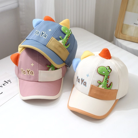 Gorra de Béisbol de Dinosaurio de Dibujos Animados para Niños Protección Solar Sombrero de Algodón Ajustable para Niños