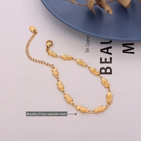 Bracciale A Catena Con Pesciolino Carino Placcato Oro 18K Acciaio Al Titanio Stile Minimalista Giapponese Gioielli Donna