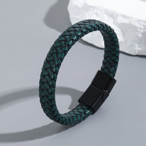 Bracelet En Cuir De Vachette Tressé Pour Homme Avec Fermoir Magnétique En Alliage De Titane Vintage Bracelet Tissé Multicouche Bijoux