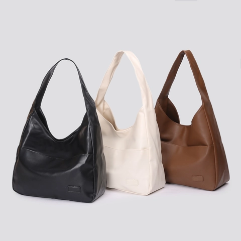 Retro Vintage PU Leather Tote Bag Women Large Capacity Bucket Bag Casual Commuter Shoulder Bag Simple Solid Color Handbag