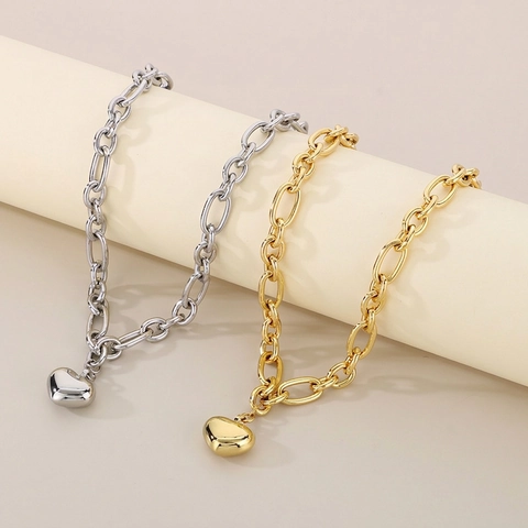 Set di Gioielli a Cuore in Acciaio Inossidabile per Donna Collana e Bracciale a Catena a Maglie Ovali Oro Argento Accessori