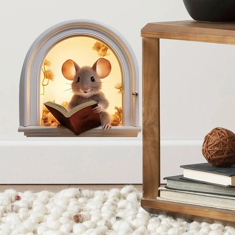 Pegatina De Pared Agujero De Ratón 3D PVC Extraíble Calcomanía Animal Dibujos Animados Lindo Decoración Hogar Creativa