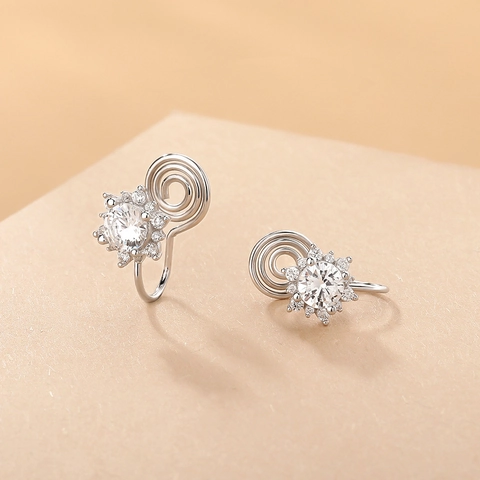 Orecchini a Clip in Argento Sterling 925 Micro Pavè Zirconia Girasole Per Donna Senza Foro Gioielli Floreali di Moda