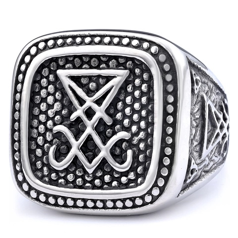Anello In Acciaio Inossidabile Gotico Sigillo Di Lucifero Croce Di Leviatano Inciso Retro Punk Gioielli Per Uomini Donne