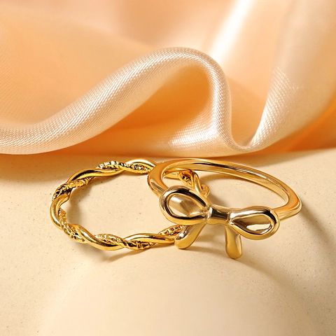 Eleganter Schleifen Und Seil Ring Edelstahl Hochglanzpoliert Goldener Französischer Stil Minimalistischer Modeschmuck Für Damen
