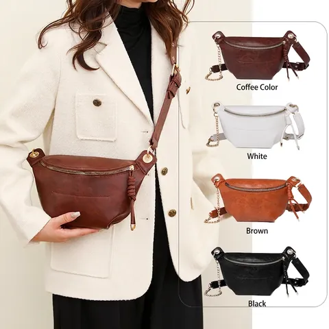 Bolso Bandolera Vintage De Cuero PU Mujer Retro Media Luna Bolso De Pecho Cadena Dorada Correa Ajustable Impermeable Chic