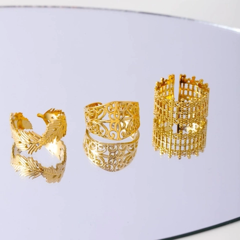 Fashion Stainless Steel Mesh Rings Gold Irregular Texture Personalized Open Adjustable Finger Ring Jewelry For Women Party