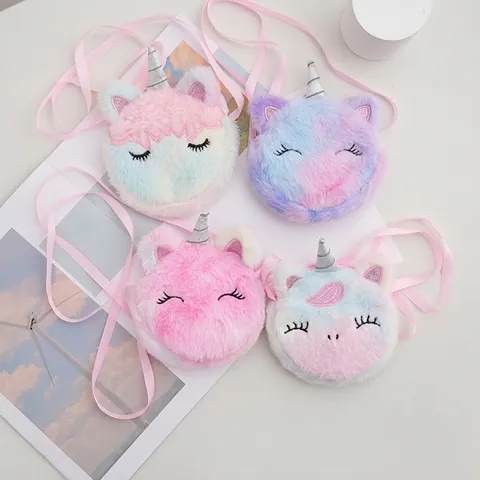 Borsa A Tracolla Unicorno In Peluche Animale Cartone Animato Borsa A Spalla Morbida Per Ragazze Sfumata Macaron Carina