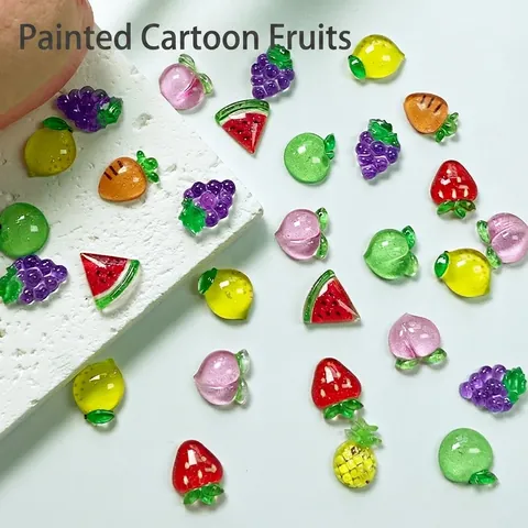Bijoux Ongles 3D Fruits Résine Translucide Fraise Citron Pastèque Pêche Décoration DIY Accessoires Manucure Style Kawaii
