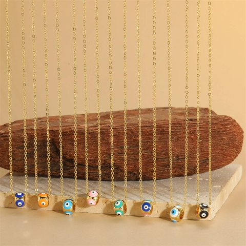 Evil Eye Anhänger Halskette Kupfer 14K Vergoldet Emaille Bunte Perle Amulett Schmuck Für Frauen