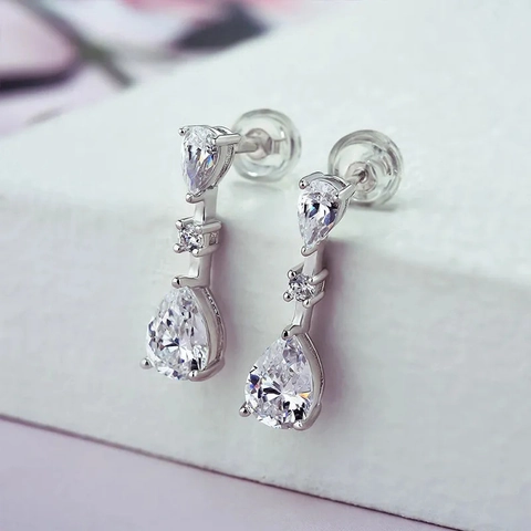 Elegante Tropfen Ohrringe Kupfer Weißgold Vergoldet Klar Zirkonia Wassertropfen Anhänger Für Damen Braut Hochzeit