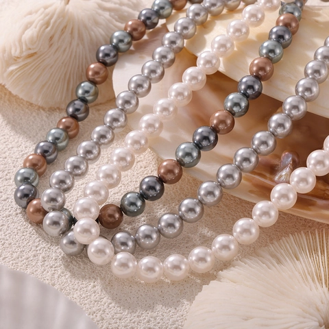 Elegante Collana di Perle Artificiali da Donna Minimalista Girocollo a Perline Tonde Fatto a Mano Gioielli di Moda Stile Coreano
