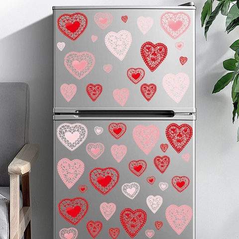 Valentine Day Heart Stickers PVC Lace Hollow Watercolor Decorative Window Wall Decals For Home Party Romance