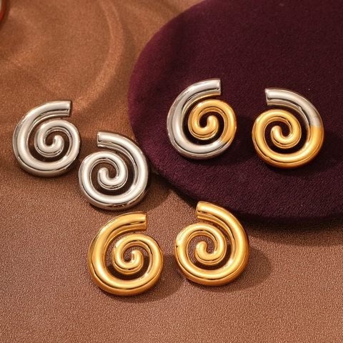 Spiral Whirlpool Stud Earrings Stainless Steel 18K Gold Plated Geometric Minimalist Fashion Statement Jewelry For Women