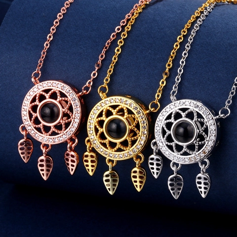Collana a Proiezione in Rame Acchiappasogni con Zirconia 100 Lingue Ti Amo Ciondolo Collana Gioielli Moda Regalo Donna