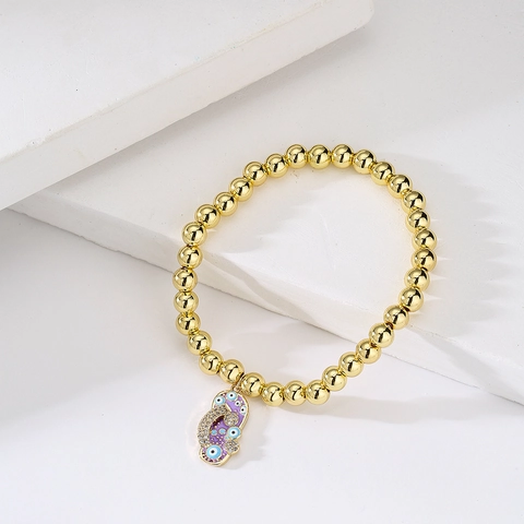 Kupferperlen Armband Vergoldet Böser Blick Hausschuh Anhänger Emaille Zirkon Für Frauen Boho Schmuck