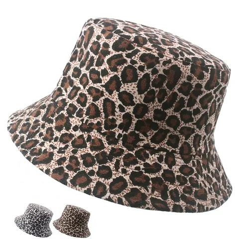 Chapeau Bob Léopard Réversible Large Bord Coton Polyester Protection Solaire Rétro Décontracté Pour Femmes