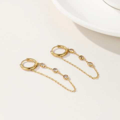 Stainless Steel Zirconia Tassel Earrings For Women Gold Plated Long Chain Hoop Earrings Luxury Fashion Jewelry Gift