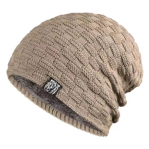 Knitted Beanie Hat Fleece Lined Thickened Winter Warm Windproof Outdoor Cap With Animal Patch For Men And Women