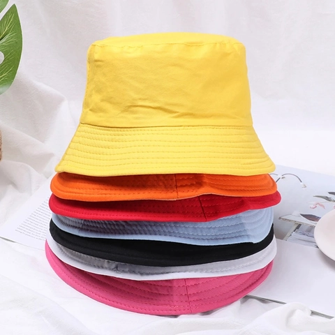Solid Color Cotton Bucket Hat Foldable Casual Sun Protection Fisherman Cap Outdoor Travel Unisex Plain