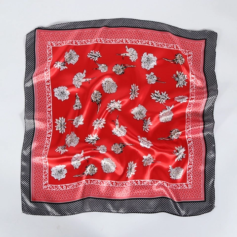 Elegante Foulard Quadrato Da Collo Effetto Raso Satin Stampa Floreale Geometrica Accessorio Per Divisa Professionale Da Donna