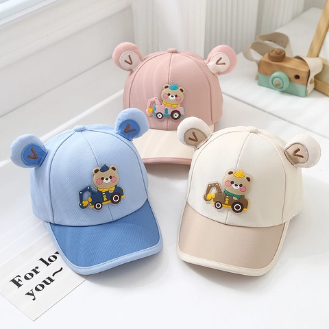 Cappello Da Baseball Per Bambini Cotone Cartoon Orso Escavatore Orecchie 3D Colori A Contrasto Cappello Per Ragazzi Ragazze