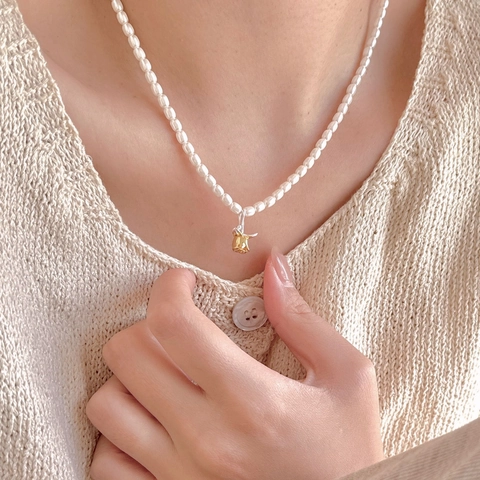 Elegante Collana Di Künstliche Perle Con Ciondolo Rosa In Argento Sterling 925 Catena Da Clavicola Placcata Oro Vintage Francese