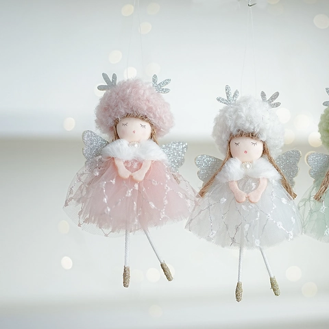 Bambola Angelo Di Natale Appesa Peluche Fata In Rete Con Ali Di Paillettes Corna Decorazione Albero Festiva Regalo